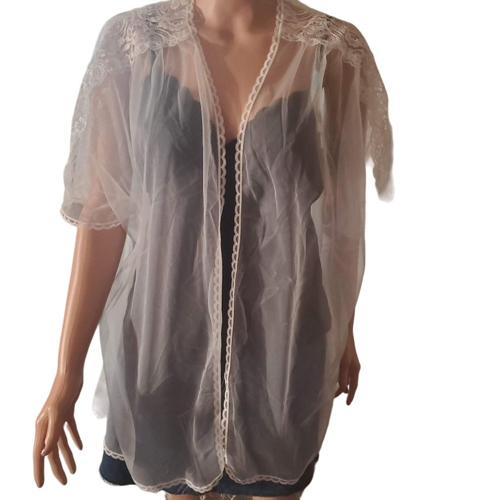 NWT Vtg WOMEN’S INNER MOST SHEER LACE NEGLIGÉE ROBE SZ S MADE USA wedding, bride